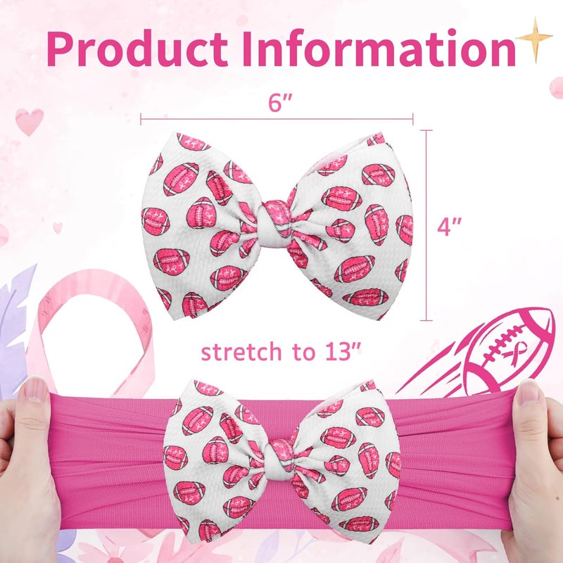 ONENINEDREAM 2PCS 6’’ Pink Leopard Hair Accessories for Baby Girls Football Headbands for Girls Hair Bows Newborn Headband Pink Ribbon Baby Clothes - Image 4